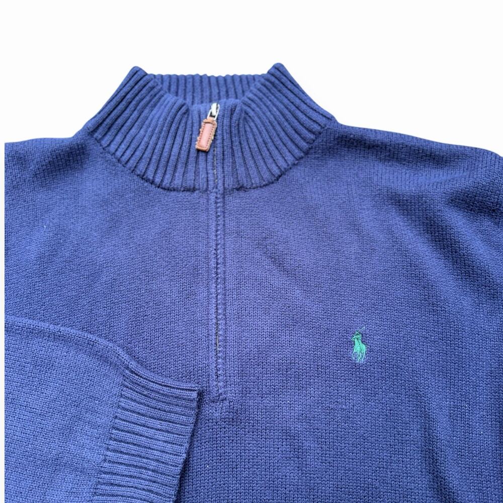 Polo‎ Ralph Lauren Men's XXL Quarter-Zip Pullover Navy Green Pony 100% Cotton